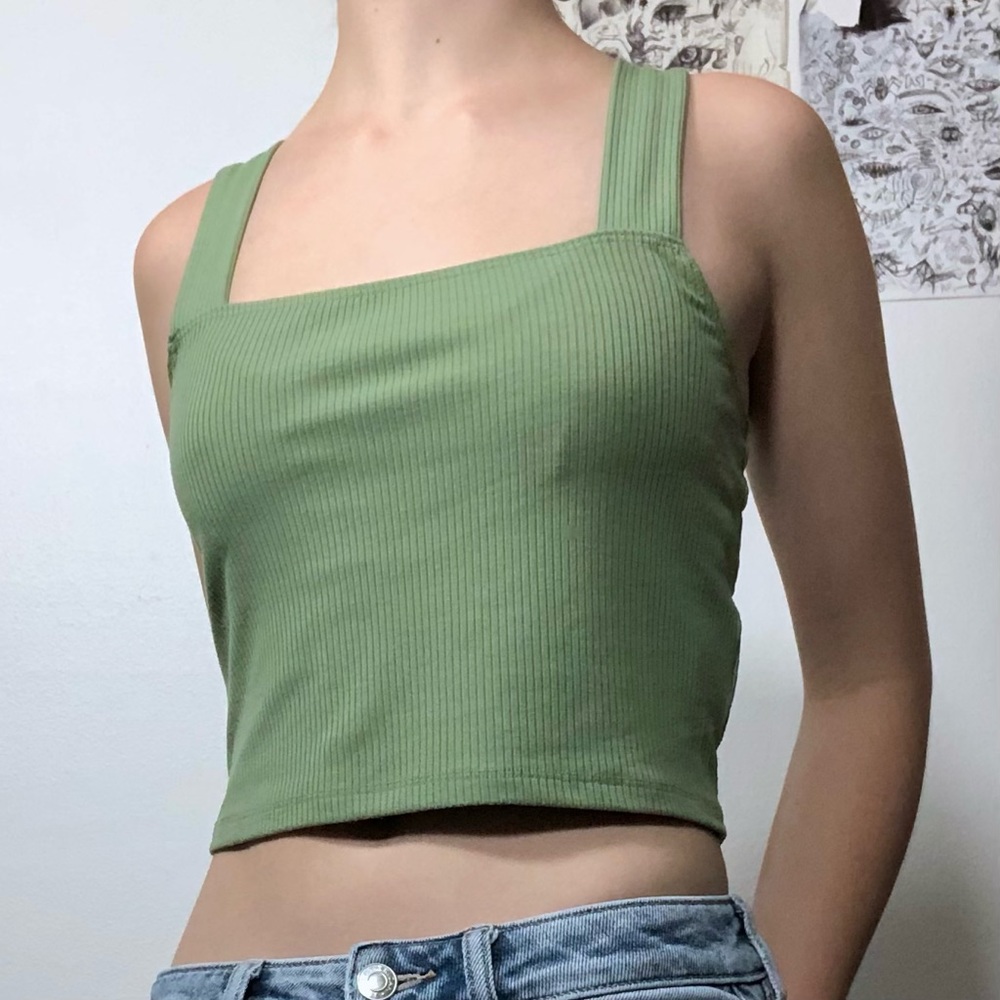 AE sage green cropped top.